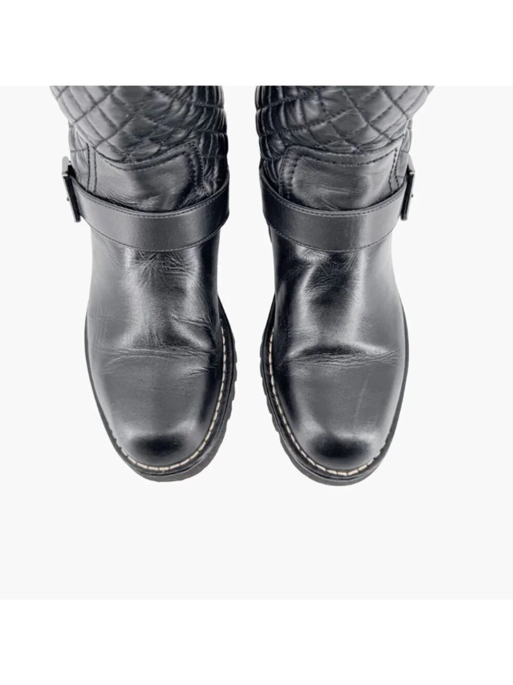 Chanel Quilted Moto Boots EU 37.5 US 6.5-7 Black Leather CC Biker Riding Calf